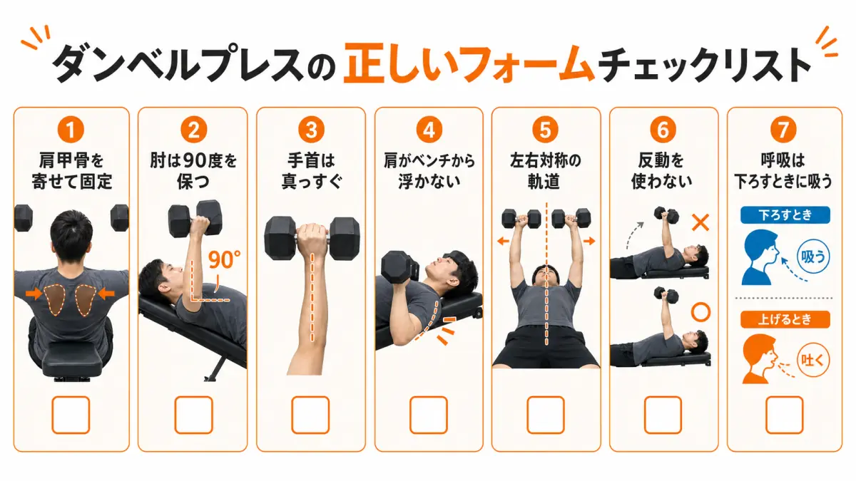 ダンベルプレスの正しいフォーム確認項目