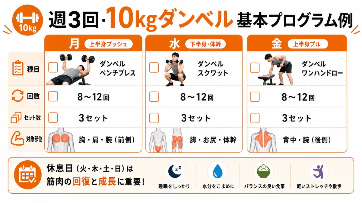 初心者向け週3回ダンベルトレーニングメニュー