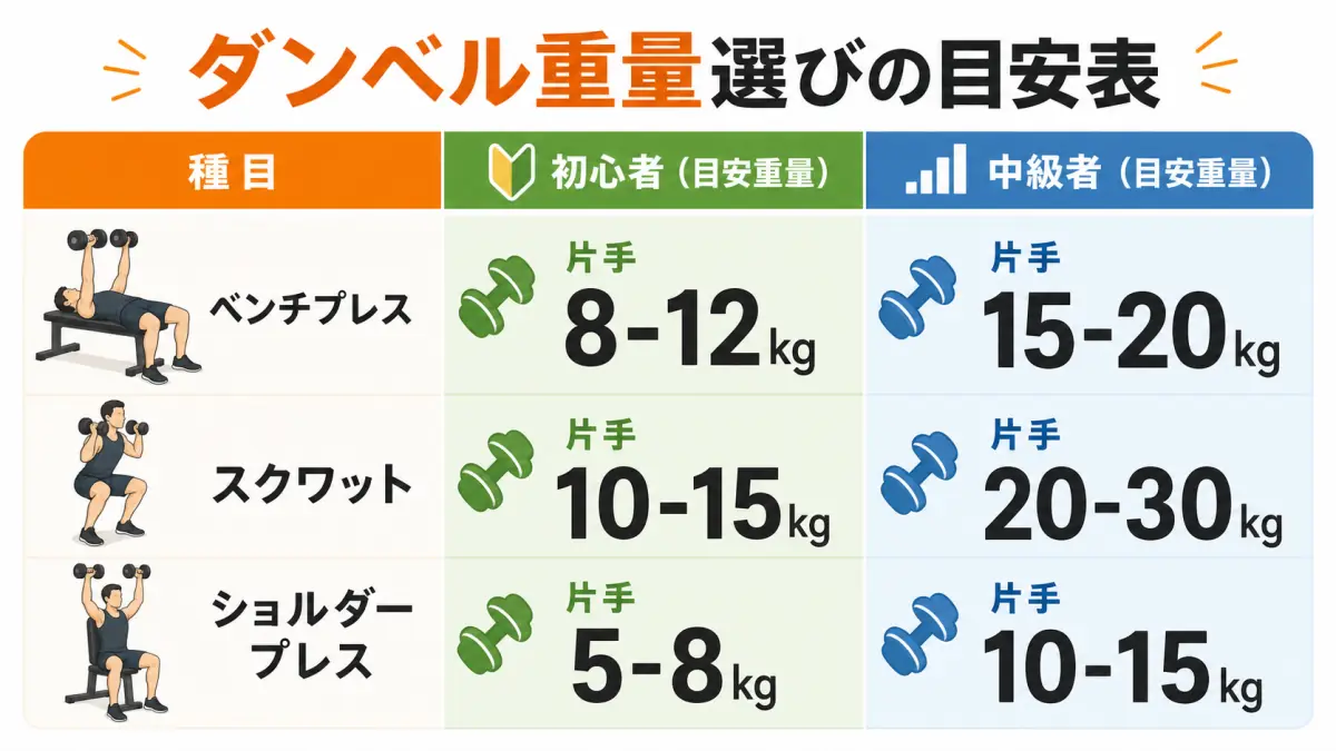 種目別ダンベル重量選択ガイド