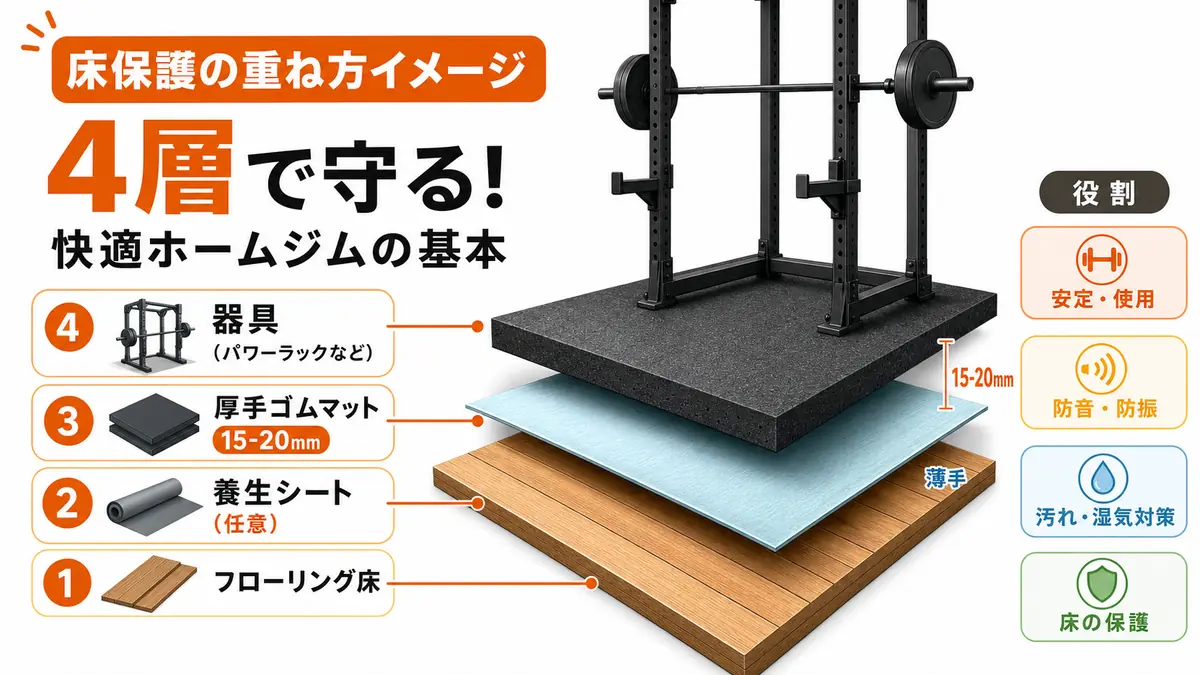 賃貸住宅での床保護のための4層構造図