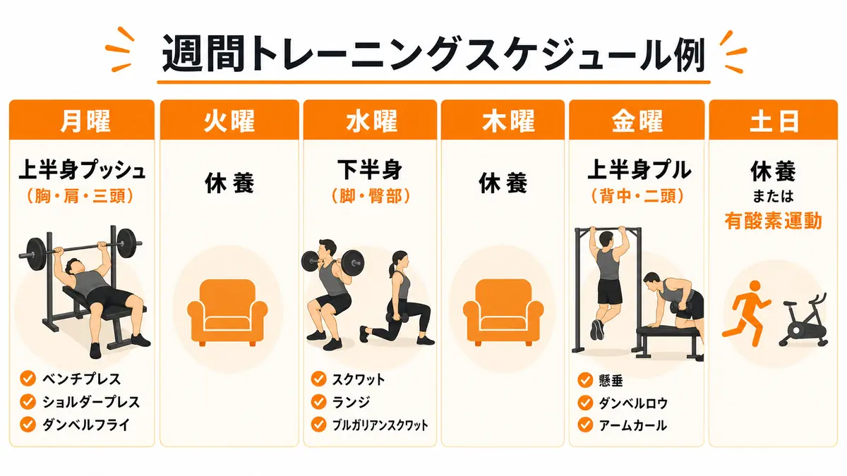 週3回の分割トレーニングスケジュール表