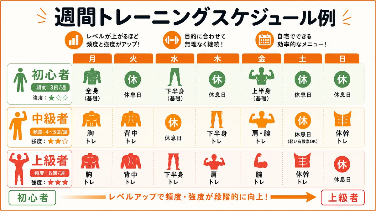 自宅筋トレメニューの組み方完全ガイド|初心者から上級者まで