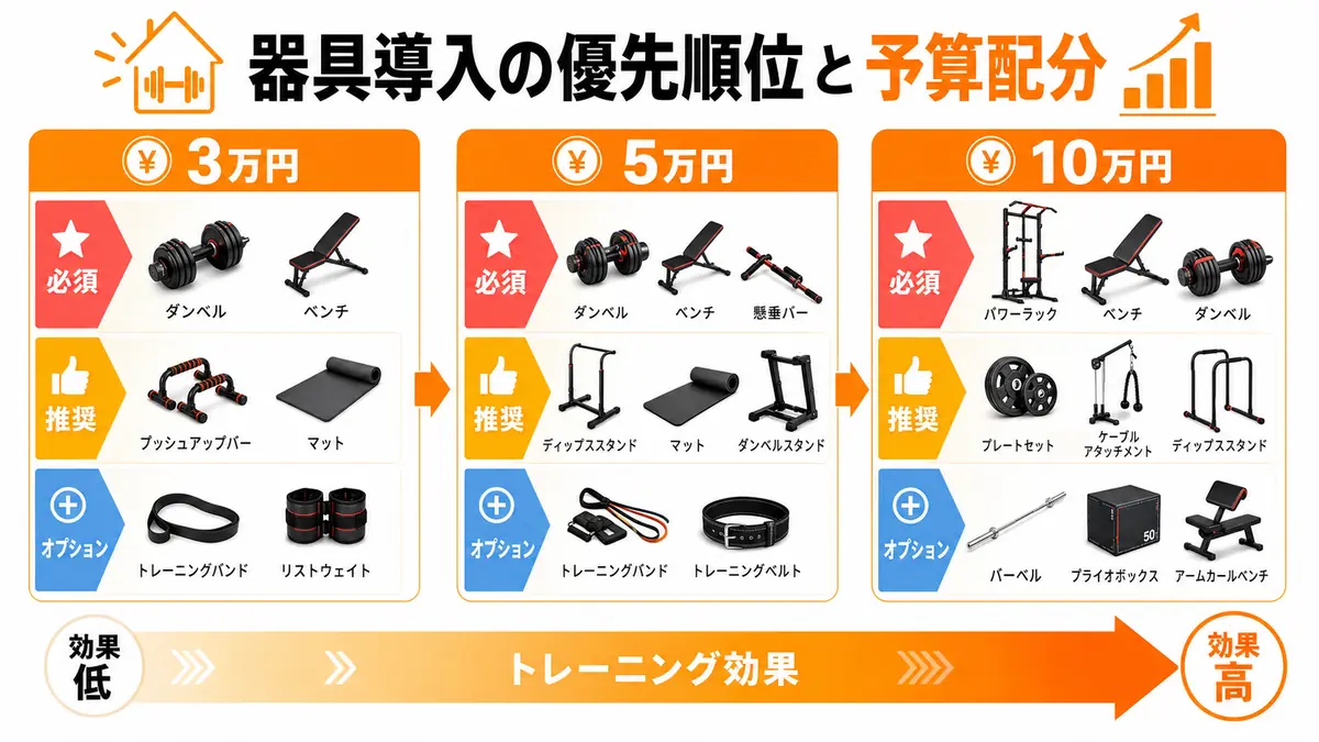 予算別ホームジム器具導入フローチャート
