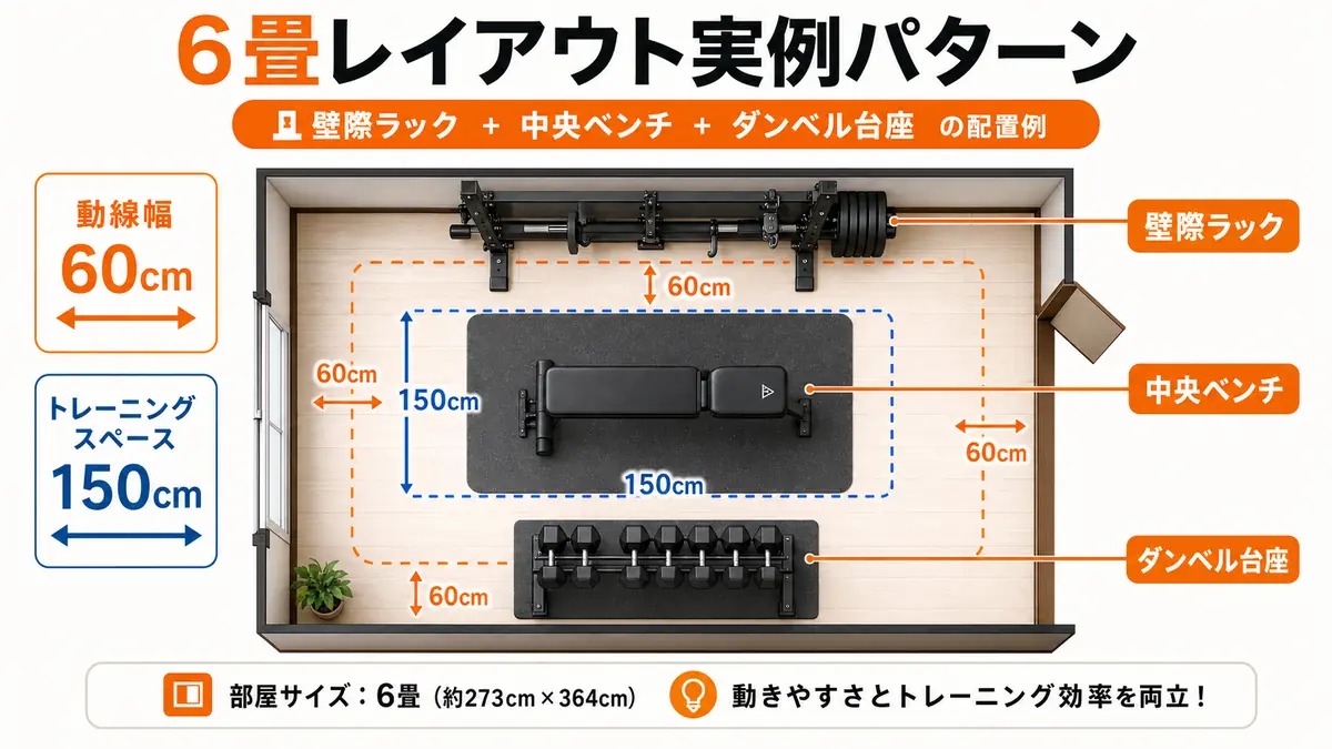 6畳ホームジムの具体的な器具配置レイアウト図
