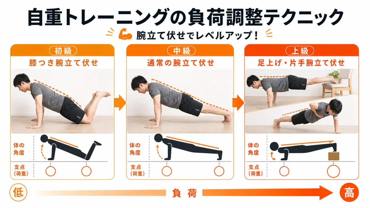 腕立て伏せの負荷段階別フォーム図解